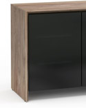 Barcelona cabinet with natural walnut finish and black glass doors