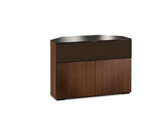 Manhattan 329CR - Medium Walnut, Vertical Stripe Texture with Black, Glass Top