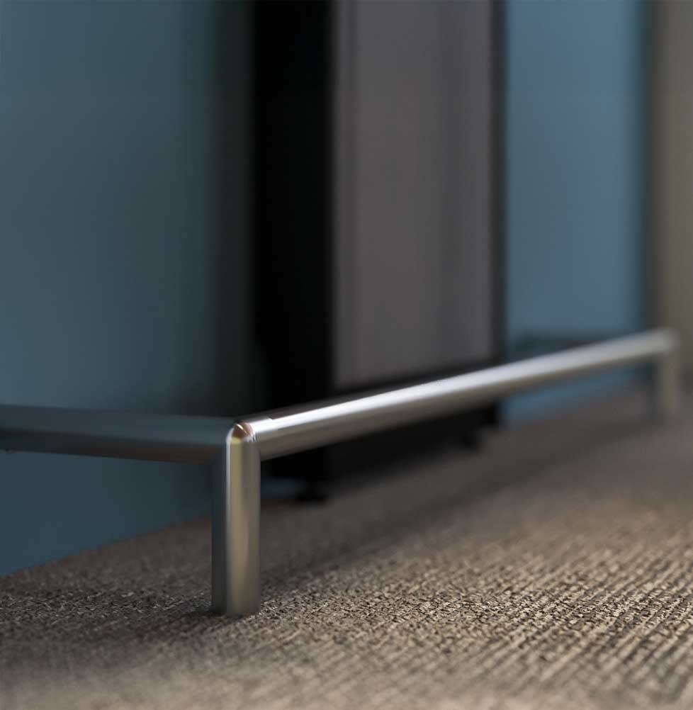 Barcelona cabinet with several custom features such as a refrigerator, trash bins and adjustable shelves